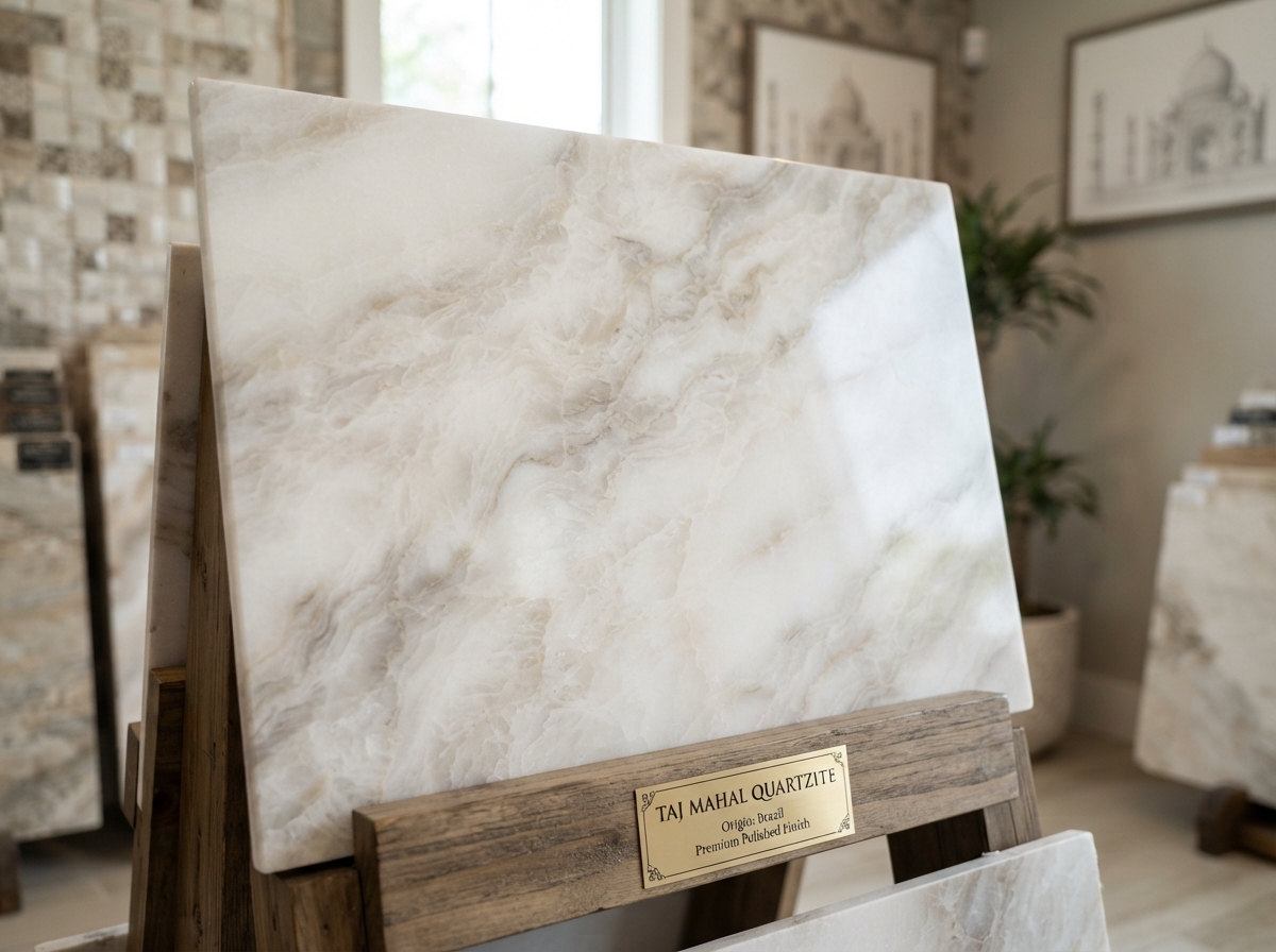 Taj Mahal Quartzite countertop in a high-end kitchen